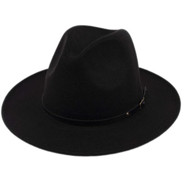 Classic Wide Brim Floppy Panama Hat Belt Buckle Wool Fedora Lanzom Womens Classic Wide Brim Floppy Panama Hat Belt  main image 2